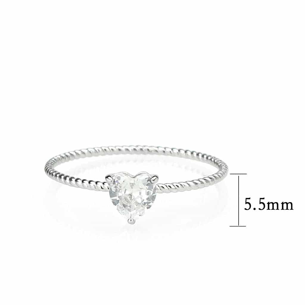 Stainless Steel Silver CZ Round Rope Twist Solitaire Ring view 7