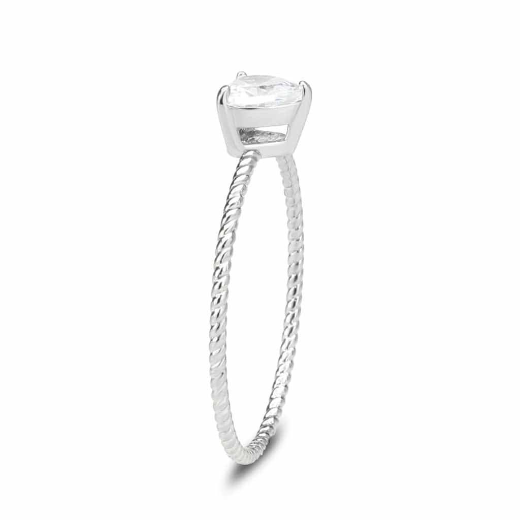 Stainless Steel Silver CZ Round Rope Twist Solitaire Ring view 4