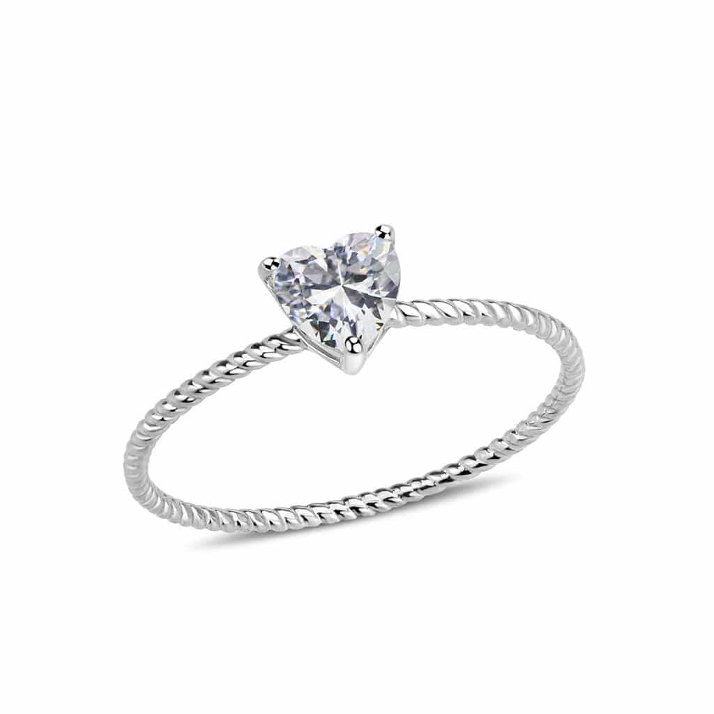 Stainless Steel Silver CZ Round Rope Twist Solitaire Ring view 1