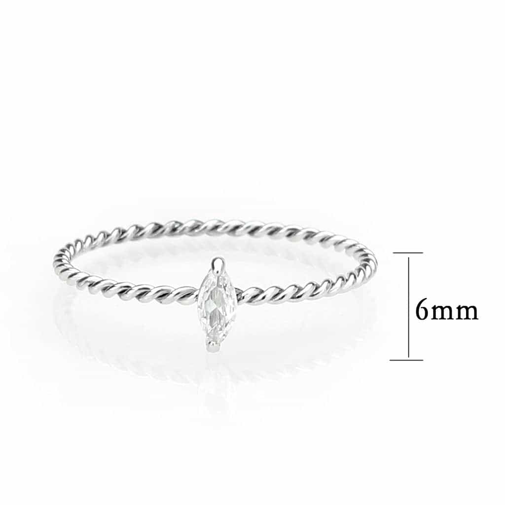 Stainless Steel Silver CZ Marquise Rope Twist Solitaire Ring view 7