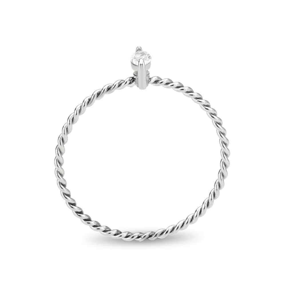 Stainless Steel Silver CZ Marquise Rope Twist Solitaire Ring view 8
