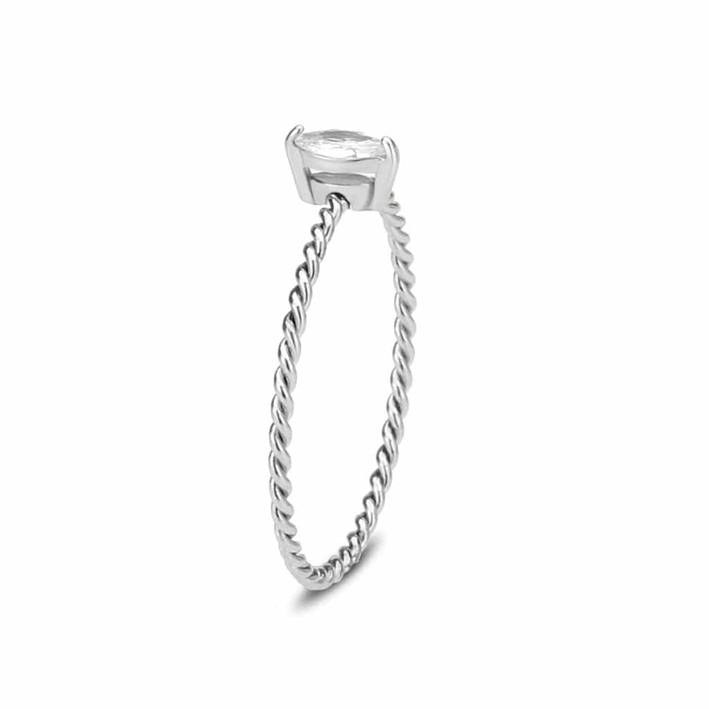 Stainless Steel Silver CZ Marquise Rope Twist Solitaire Ring view 9