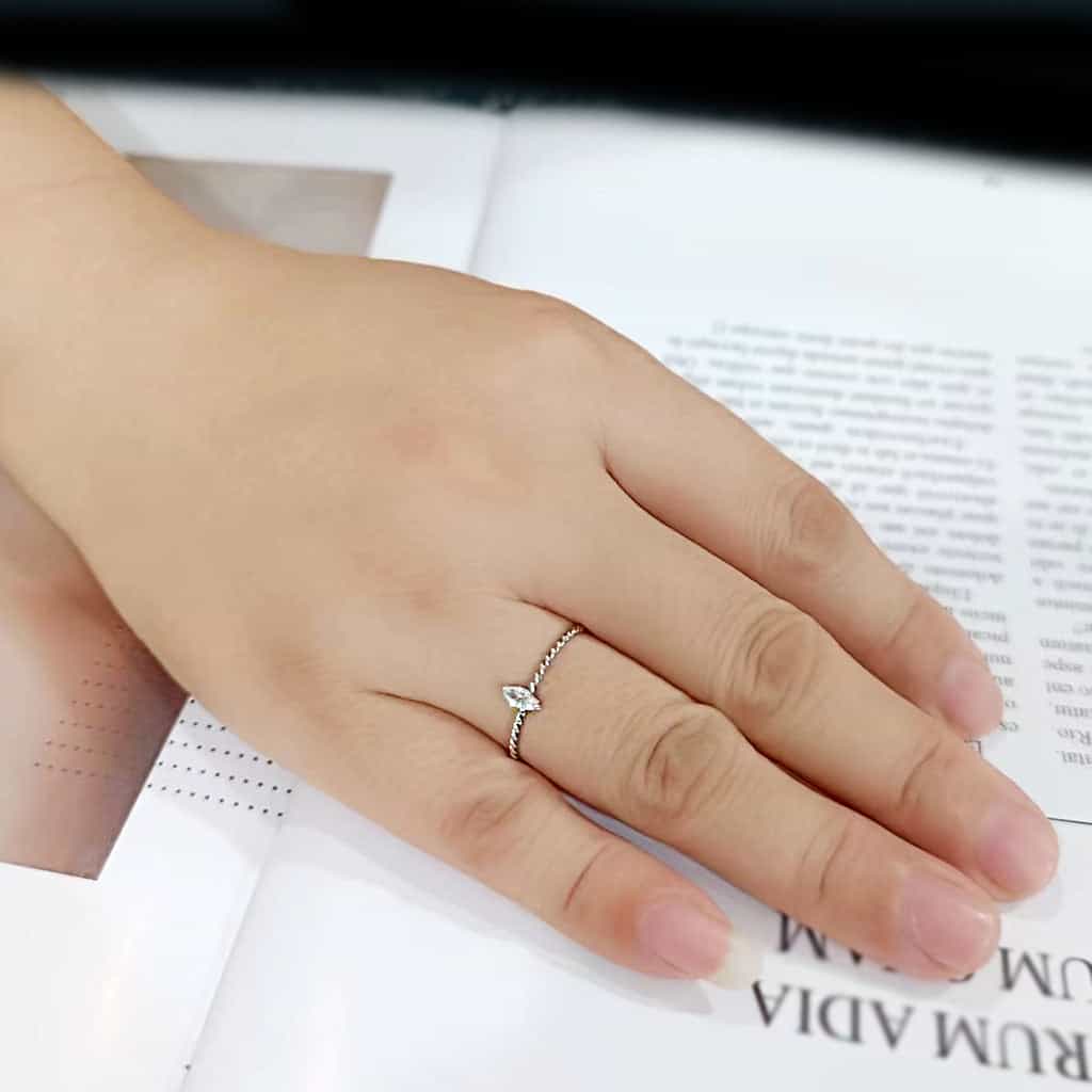 Stainless Steel Silver CZ Marquise Rope Twist Solitaire Ring view 10
