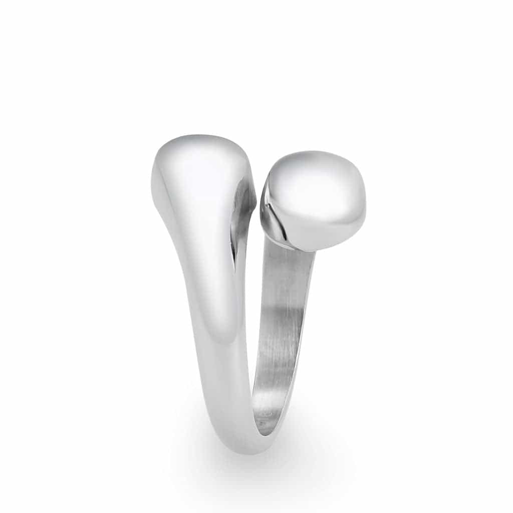 Stainless Steel Silver Polished Teardrop Pebble Abstract Ring view 8