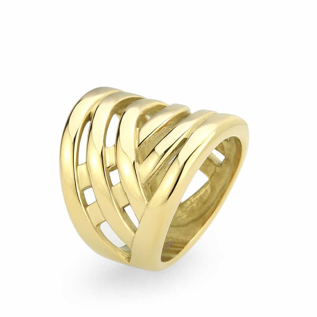 Stainless Steel Gold IP Polished Open Cage Wide Band Ring view 8