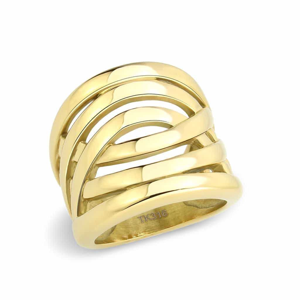Stainless Steel Gold IP Polished Open Cage Wide Band Ring view 1