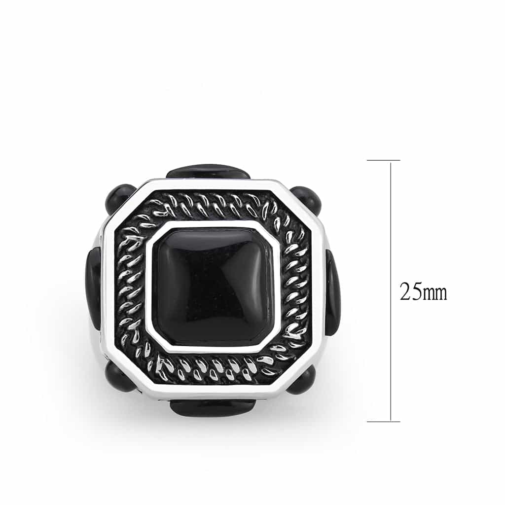 Stainless Steel Silver Black Onyx Emerald Cut Rope Chain Ring view 6