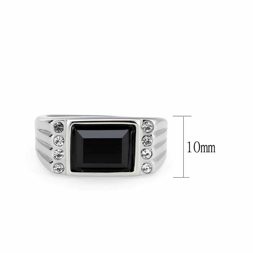 Stainless Steel Silver Black Onyx Rectangle CZ Channel Mens Ring view 6