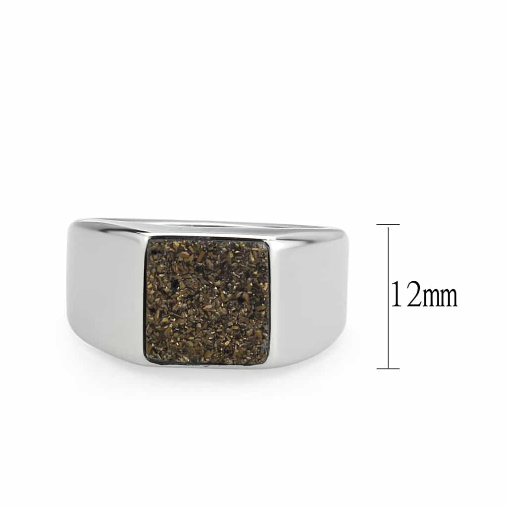 Stainless Steel Silver Gold Druzy Rectangle Flat Top Mens Ring view 6