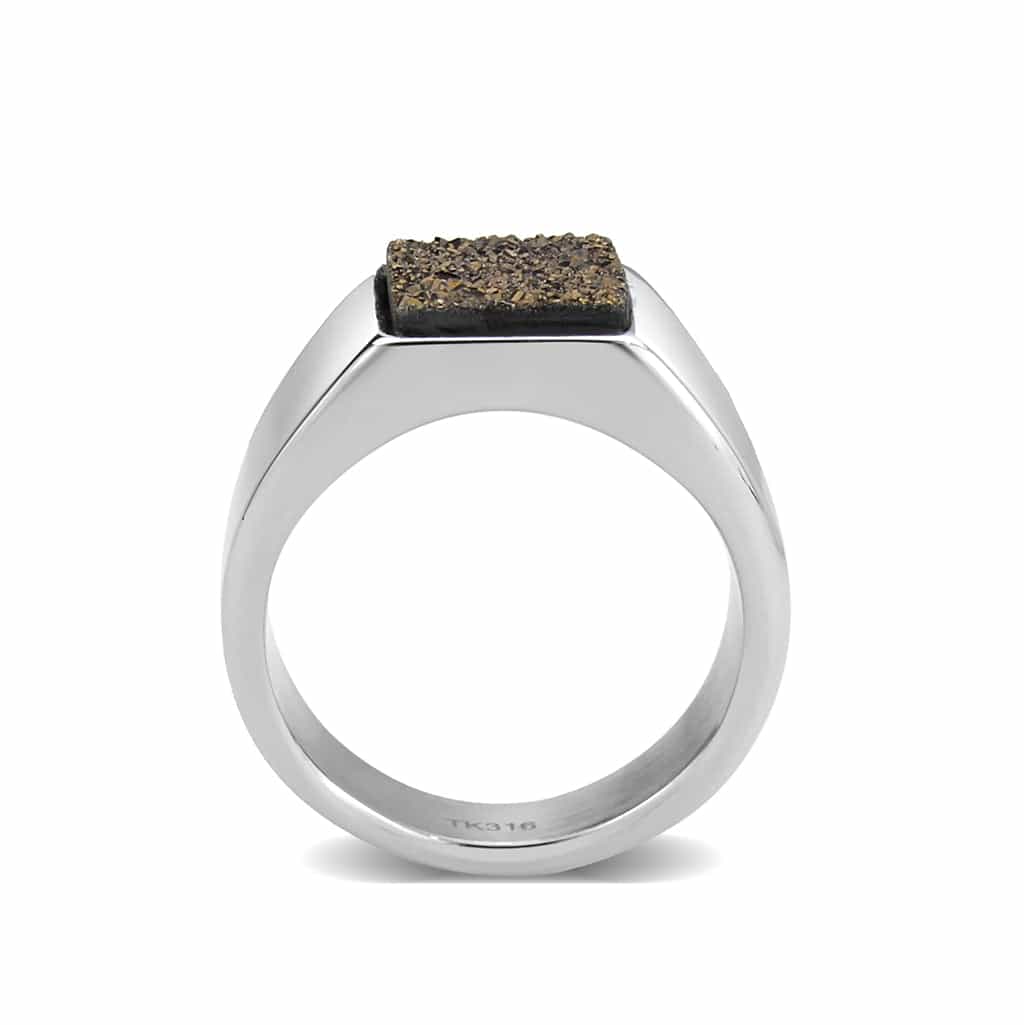 Stainless Steel Silver Gold Druzy Rectangle Flat Top Mens Ring view 7