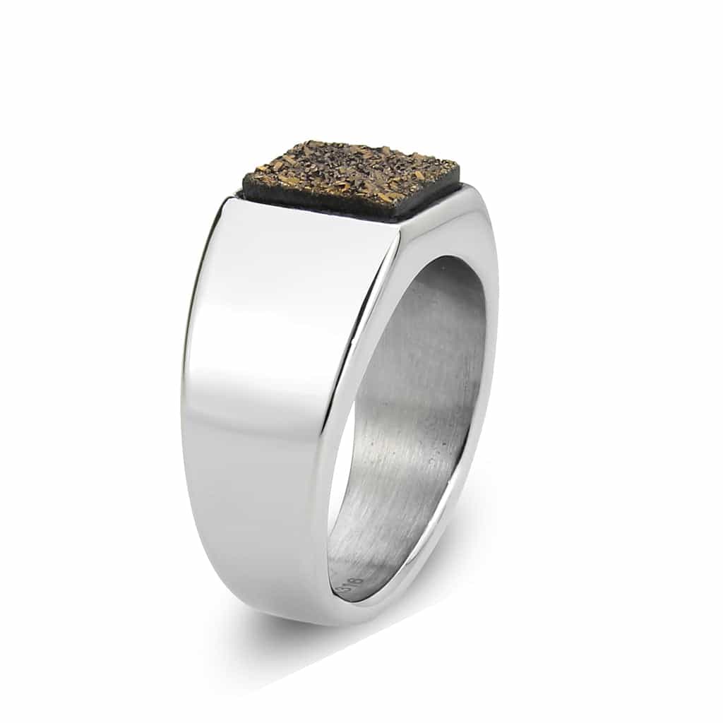 Stainless Steel Silver Gold Druzy Rectangle Flat Top Mens Ring view 8