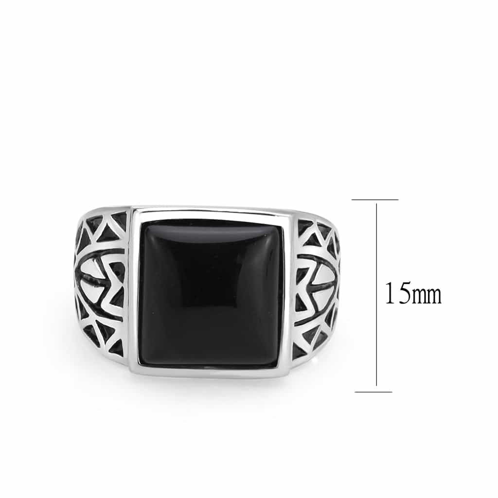 Stainless Steel Silver Black Onyx Princess Geometric Cutout Ring view 6