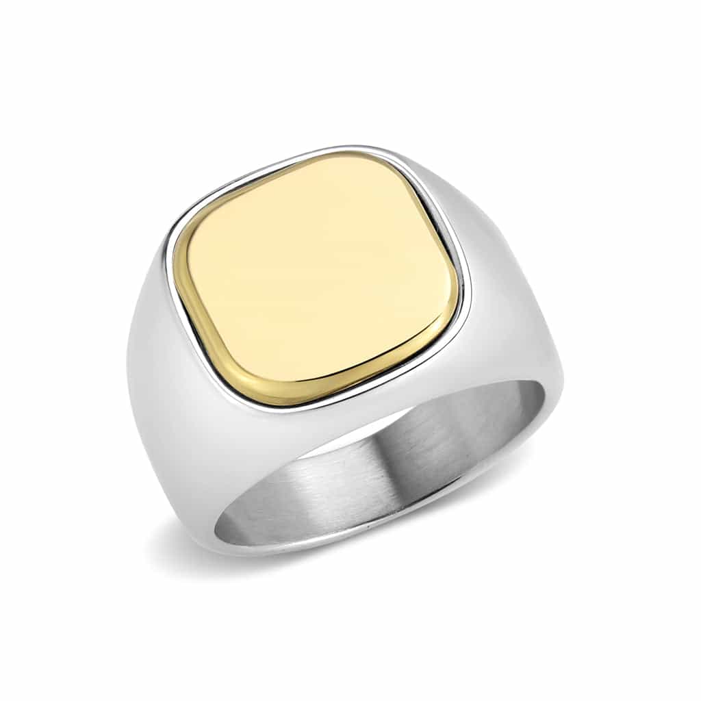 Stainless Steel Two Tone Gold Silver Cushion Plain Polished Ring view 1