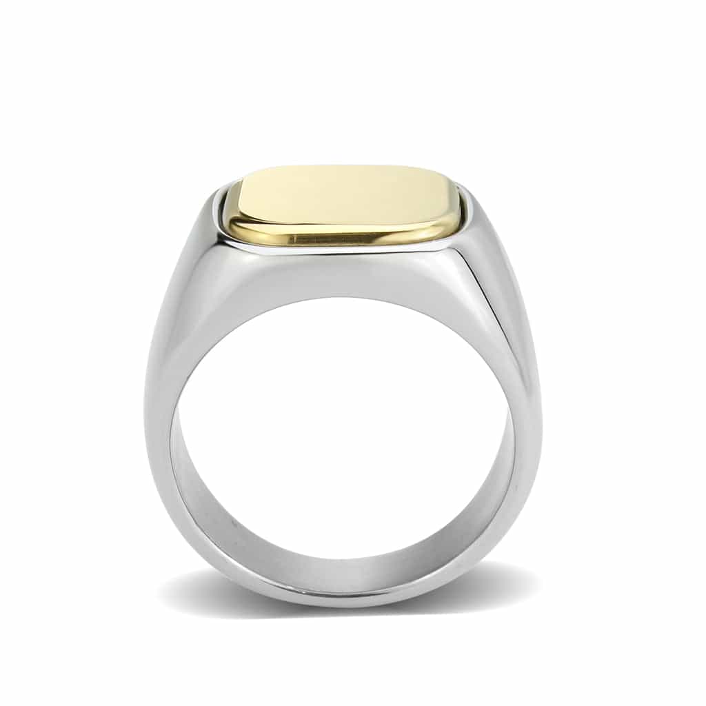 Stainless Steel Two Tone Gold Silver Cushion Plain Polished Ring view 7