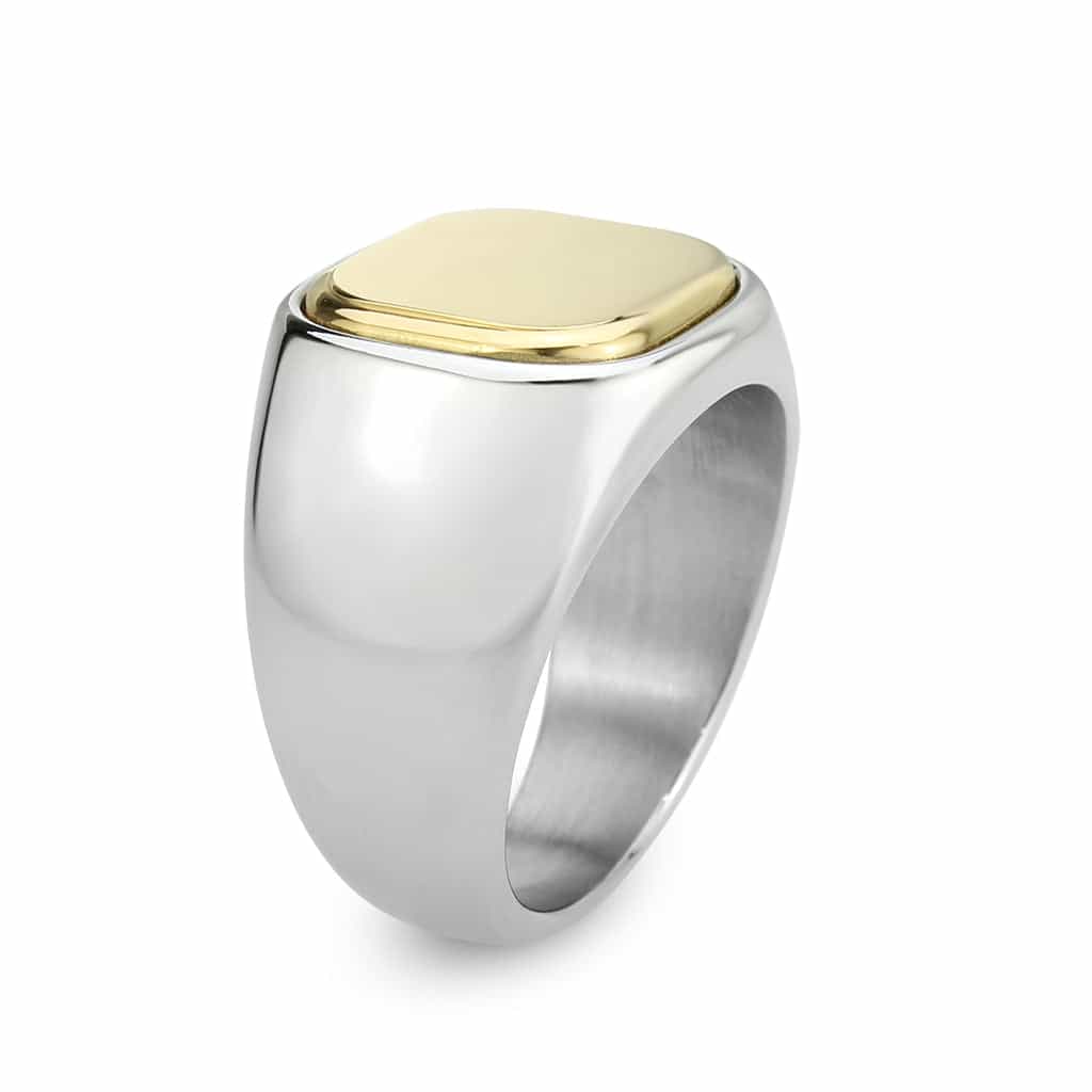 Stainless Steel Two Tone Gold Silver Cushion Plain Polished Ring view 8