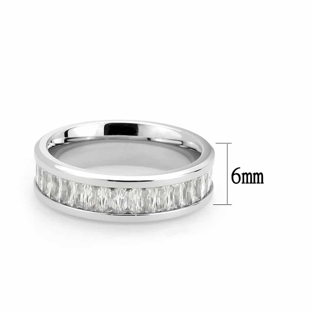 Stainless Steel Silver CZ Princess Channel Eternity Band Ring view 2