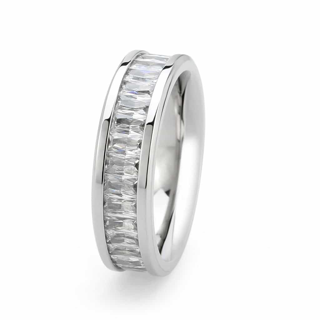 Stainless Steel Silver CZ Princess Channel Eternity Band Ring view 4