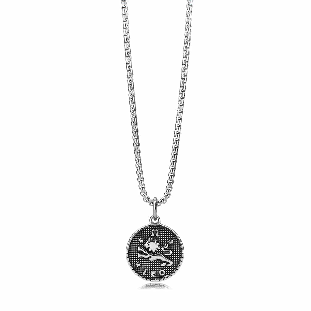 Stainless Steel Silver Leo Zodiac Coin Pendant Chain Pendant view 2