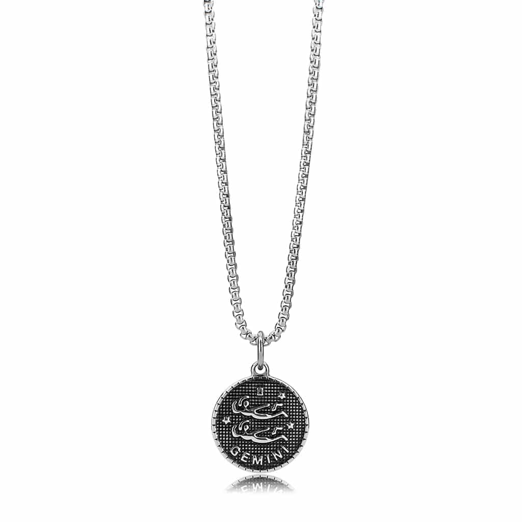 Stainless Steel Silver Gemini Zodiac Coin Pendant Chain Pendant view 2
