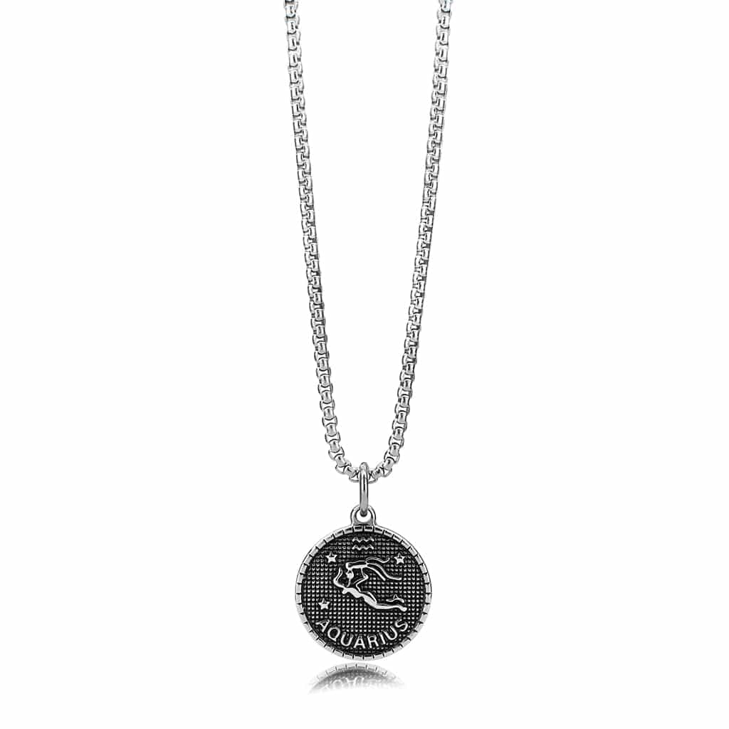 Stainless Steel Silver Aquarius Zodiac Coin Pendant Chain Pendant view 2