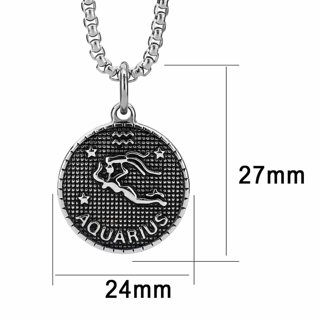 Stainless Steel Silver Aquarius Zodiac Coin Pendant Chain Pendant view 1