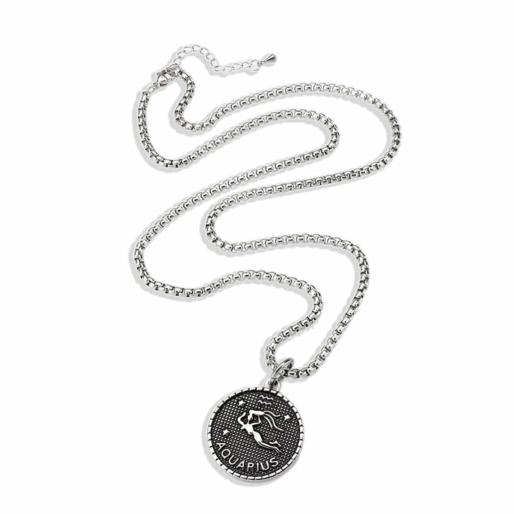 Stainless Steel Silver Aquarius Zodiac Coin Pendant Chain Pendant view 3