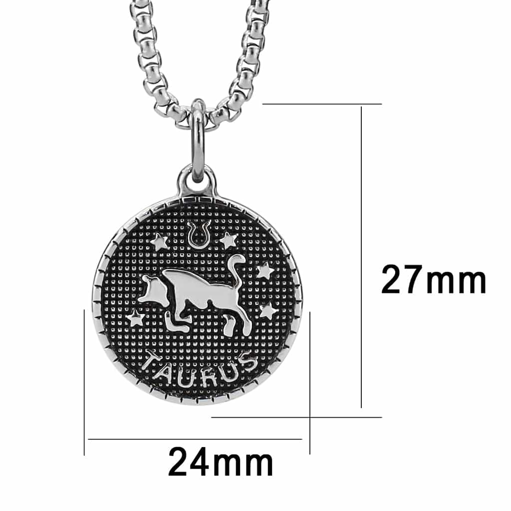 Stainless Steel Silver Taurus Zodiac Coin Pendant Chain Pendant view 1
