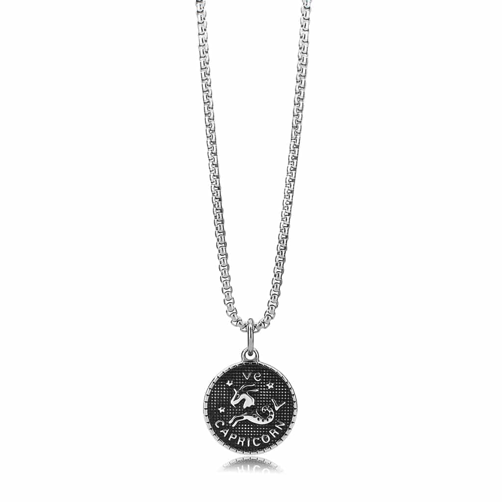 Stainless Steel Silver Capricorn Zodiac Coin Pendant Pendant view 2