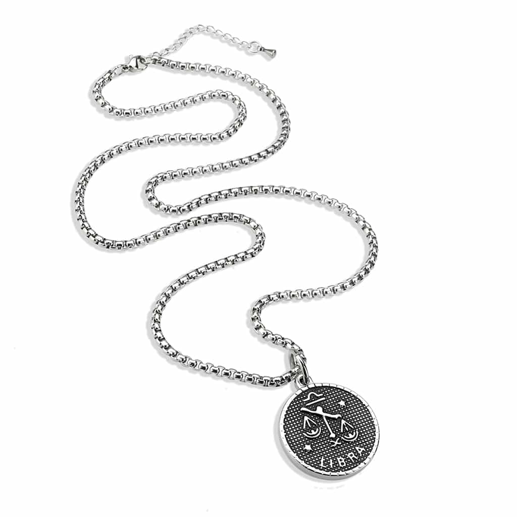 Stainless Steel Silver Libra Zodiac Coin Pendant Chain Pendant view 4