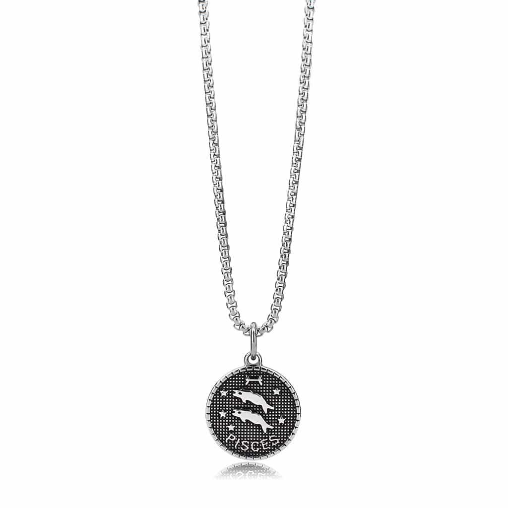 Stainless Steel Silver Pisces Zodiac Coin Pendant Chain Pendant view 2