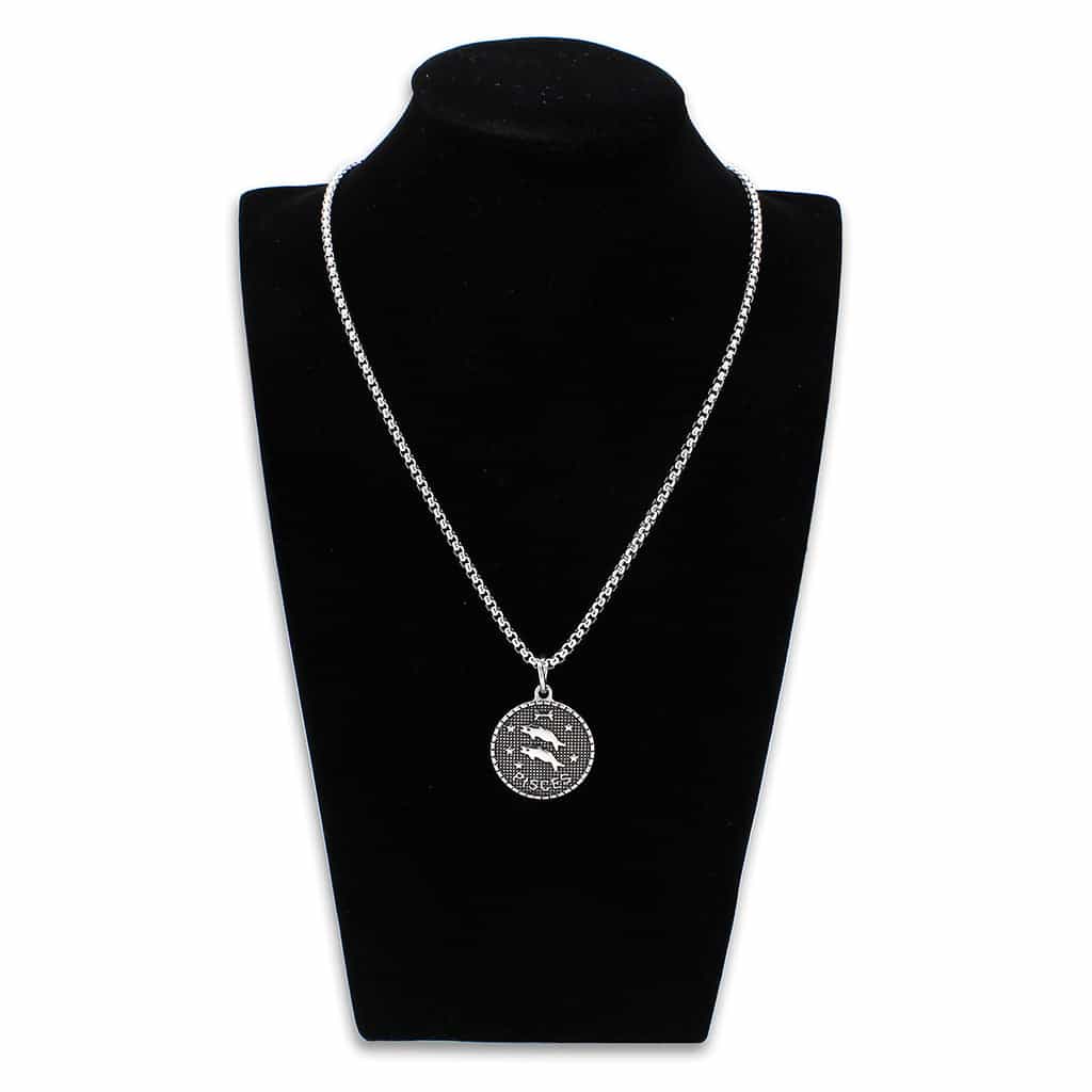 Stainless Steel Silver Pisces Zodiac Coin Pendant Chain Pendant view 3