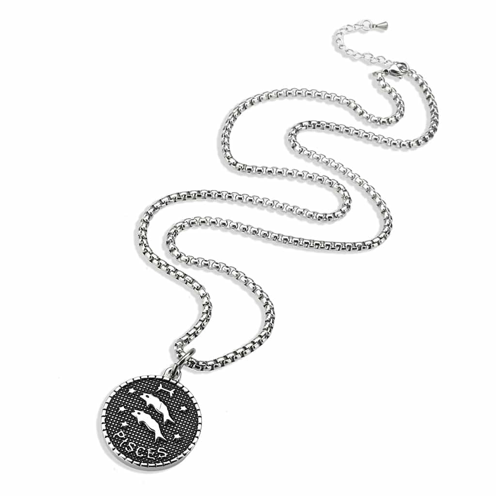 Stainless Steel Silver Pisces Zodiac Coin Pendant Chain Pendant view 4