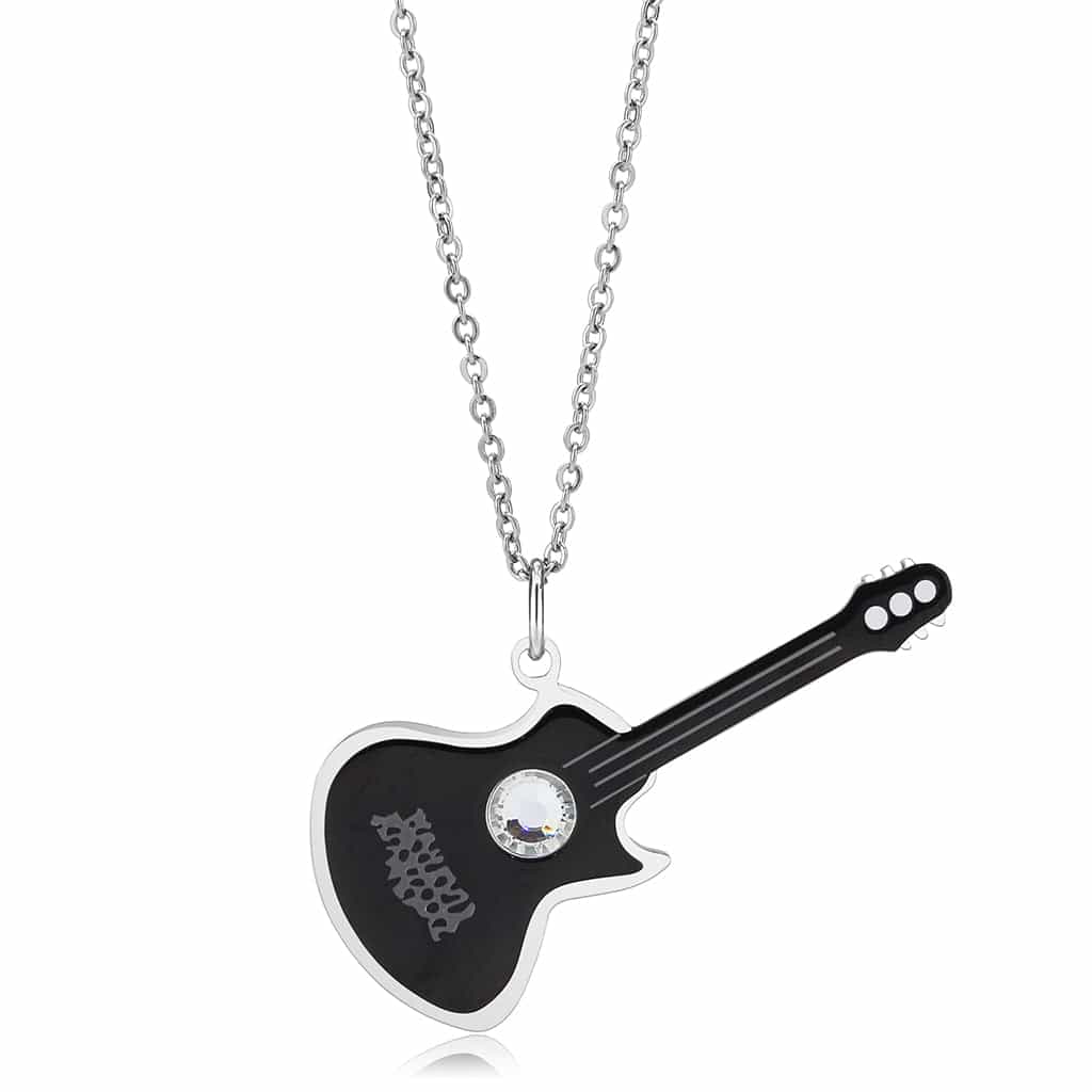 Stainless Steel Black Enamel Guitar CZ Novelty Pendant Pendant view 4