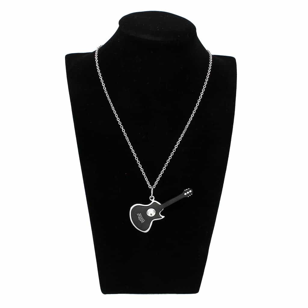 Stainless Steel Black Enamel Guitar CZ Novelty Pendant Pendant view 2