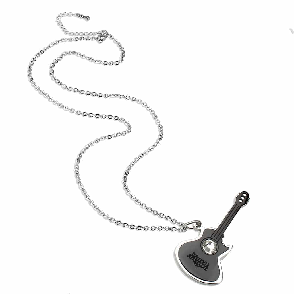 Stainless Steel Black Enamel Guitar CZ Novelty Pendant Pendant view 3