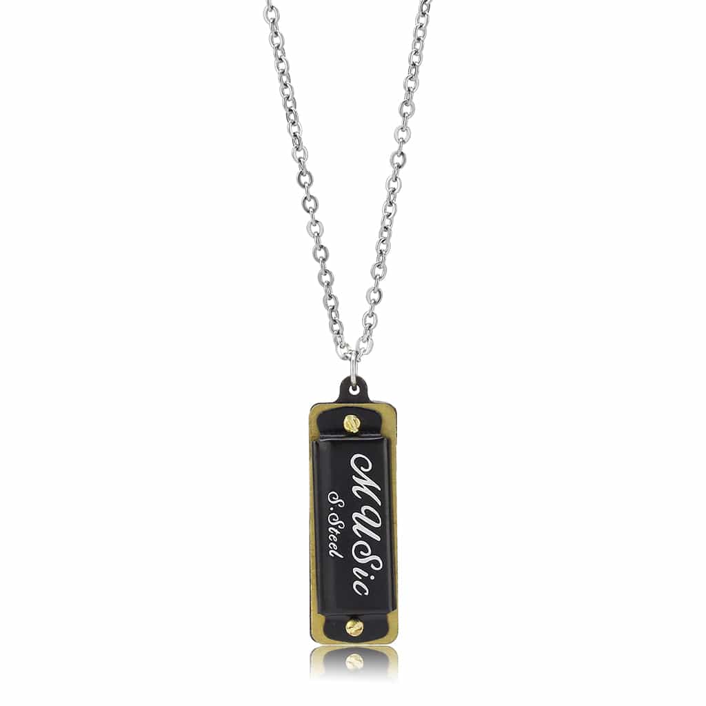 Stainless Steel Gold IP Music Harmonica Novelty Pendant Pendant view 4