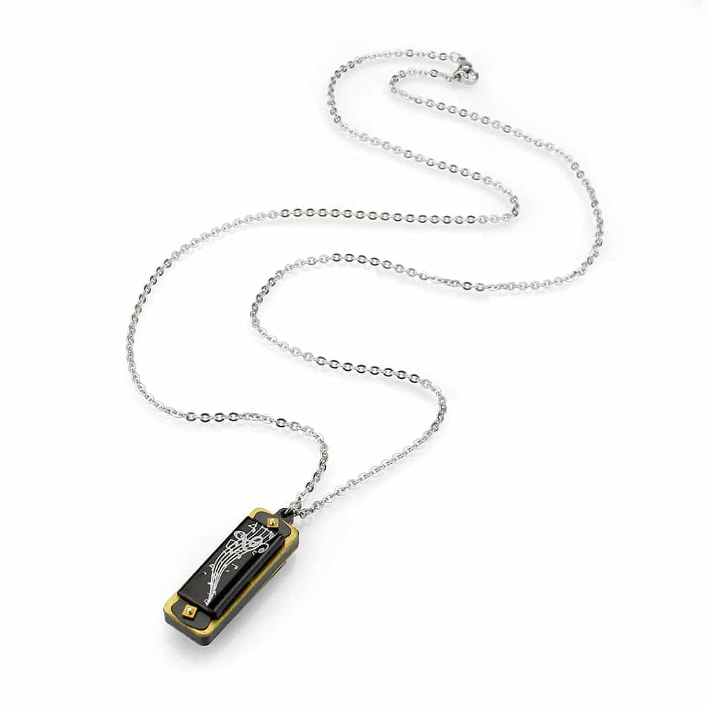 Stainless Steel Gold IP Music Harmonica Novelty Pendant Pendant view 3