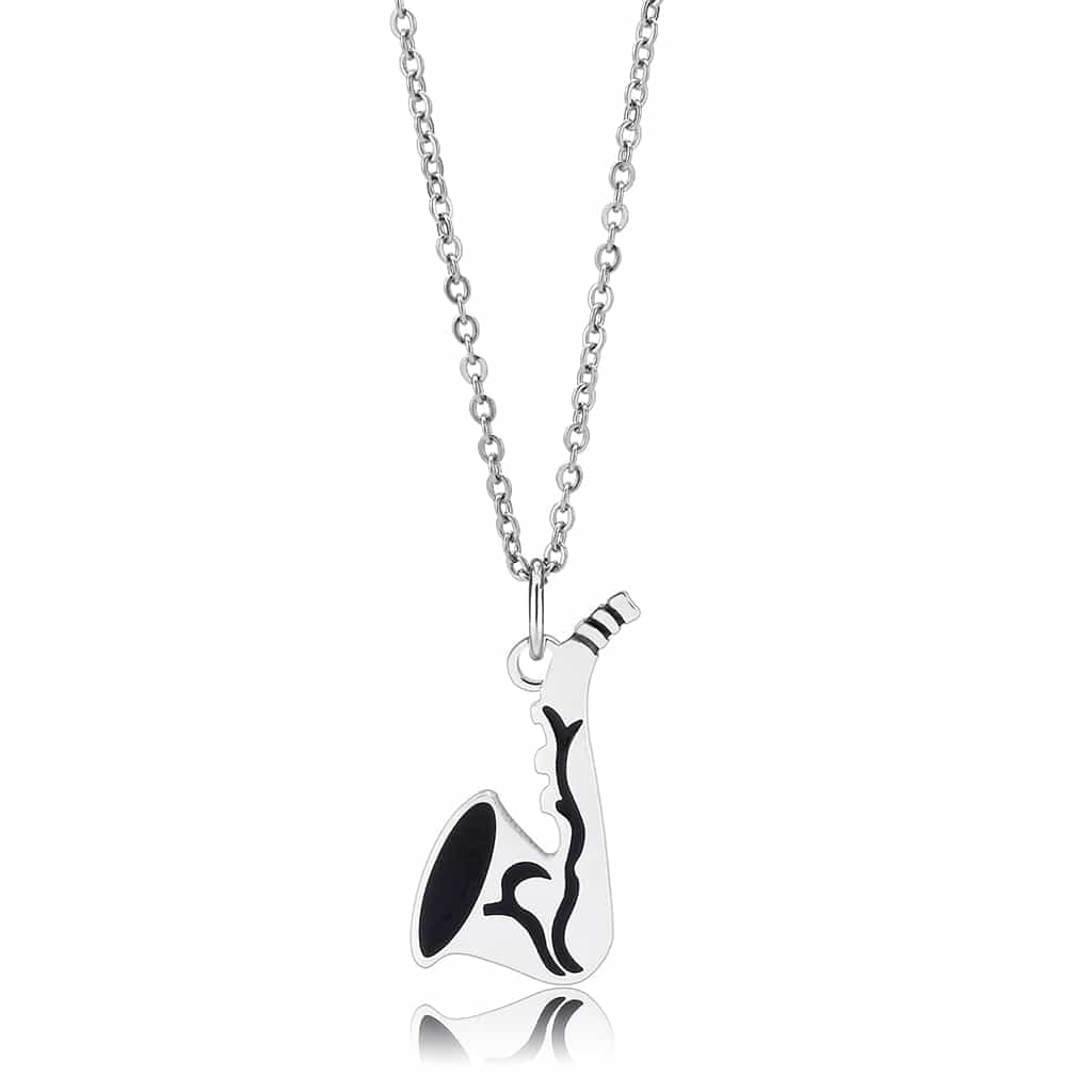 Stainless Steel Silver Black Enamel Electric Guitar Pendant view 4