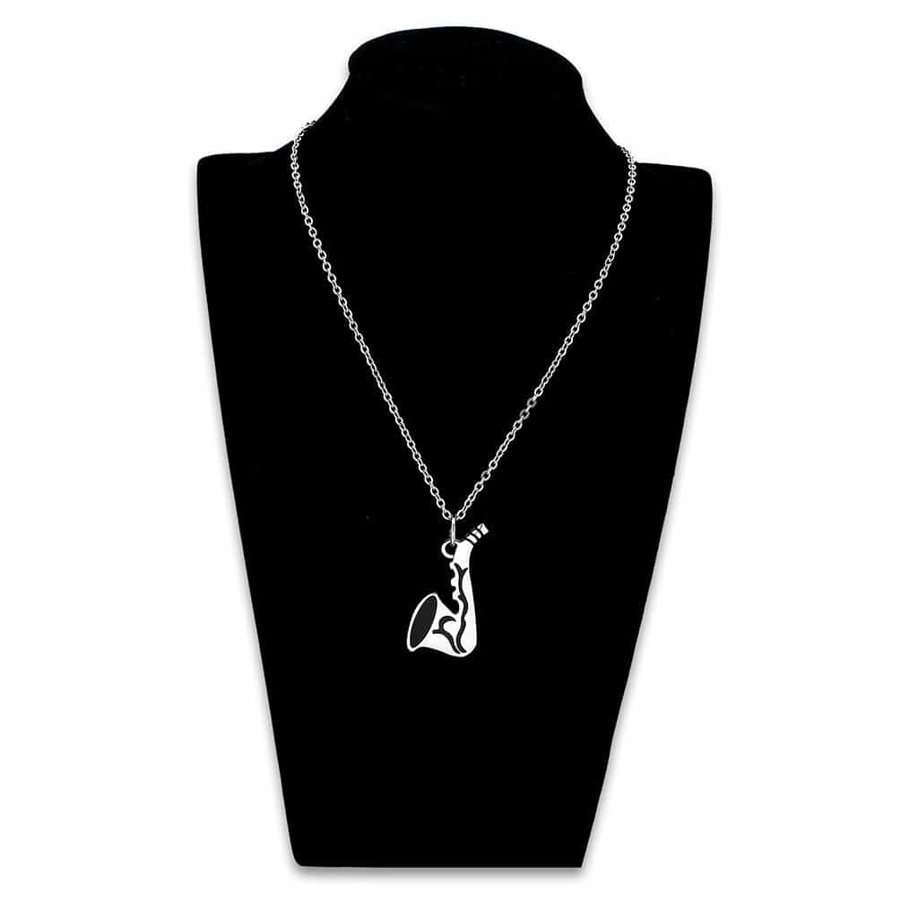 Stainless Steel Silver Black Enamel Electric Guitar Pendant view 2