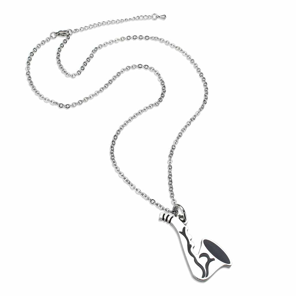 Stainless Steel Silver Black Enamel Electric Guitar Pendant view 3