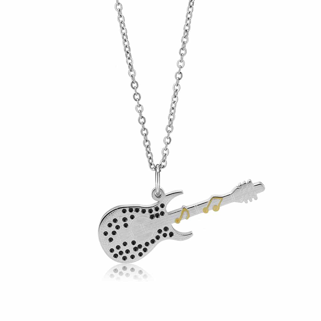 Stainless Steel Silver Two Tone Guitar CZ Novelty Pendant Pendant view 4
