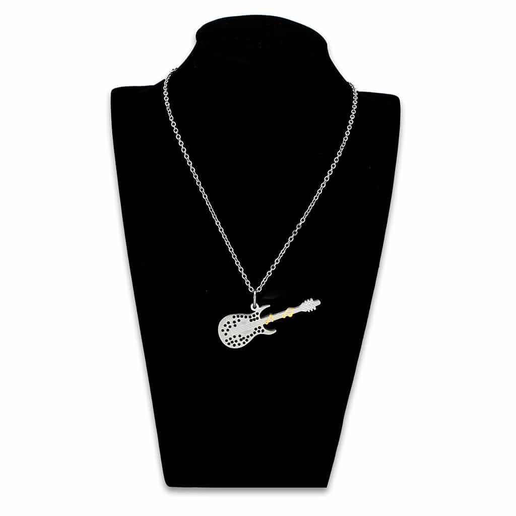 Stainless Steel Silver Two Tone Guitar CZ Novelty Pendant Pendant view 2