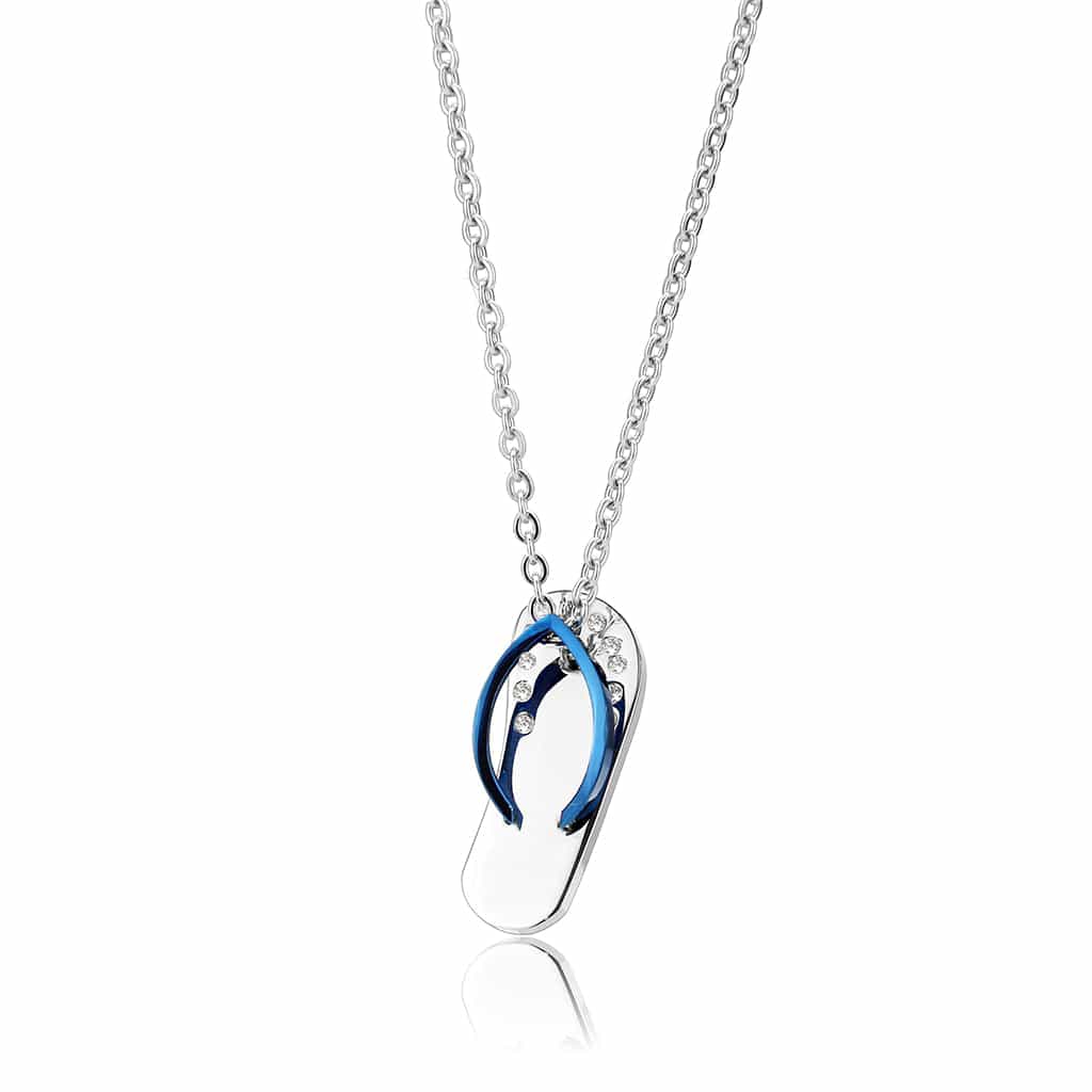 Stainless Steel Blue Enamel Flip Flop CZ Novelty Pendant Pendant view 4