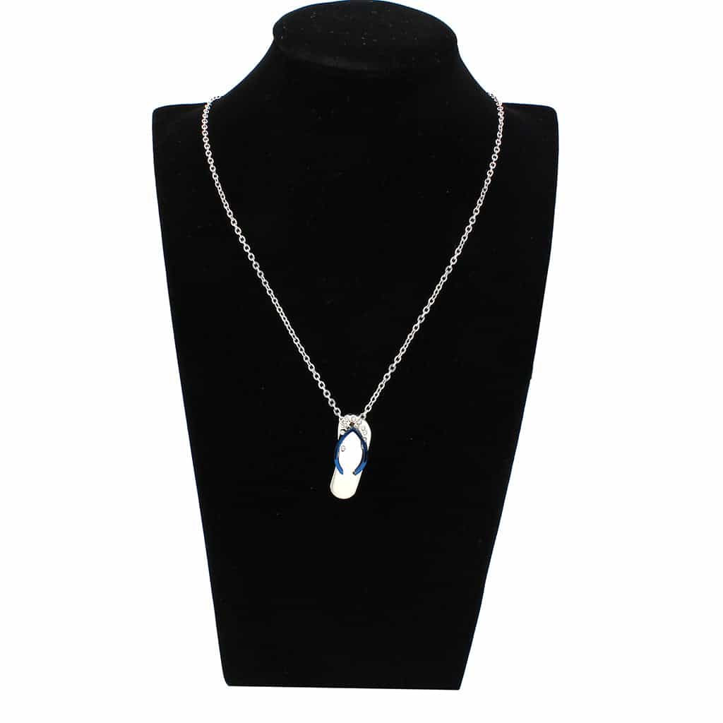 Stainless Steel Blue Enamel Flip Flop CZ Novelty Pendant Pendant view 2