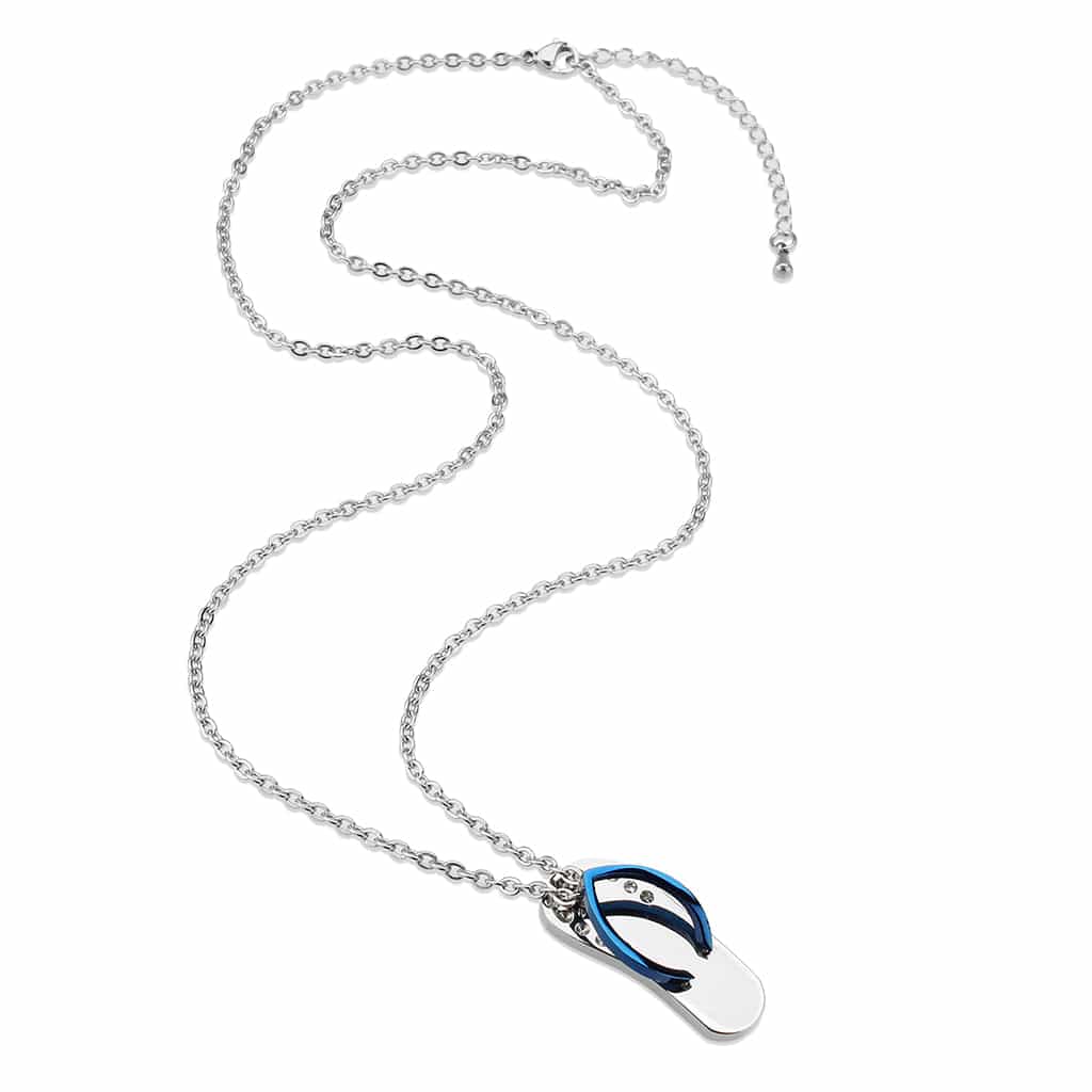 Stainless Steel Blue Enamel Flip Flop CZ Novelty Pendant Pendant view 3