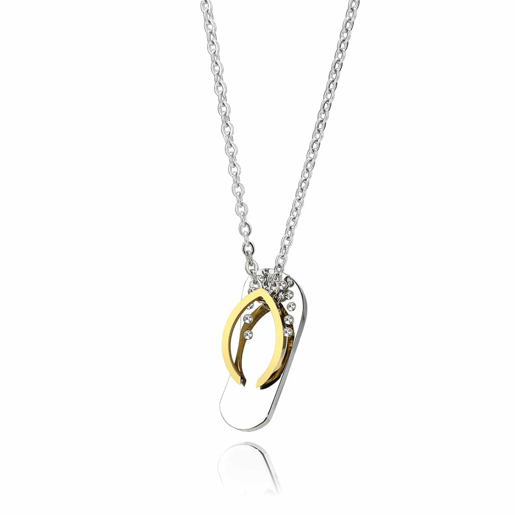 Stainless Steel Gold IP Flip Flop CZ Novelty Pendant Pendant view 4