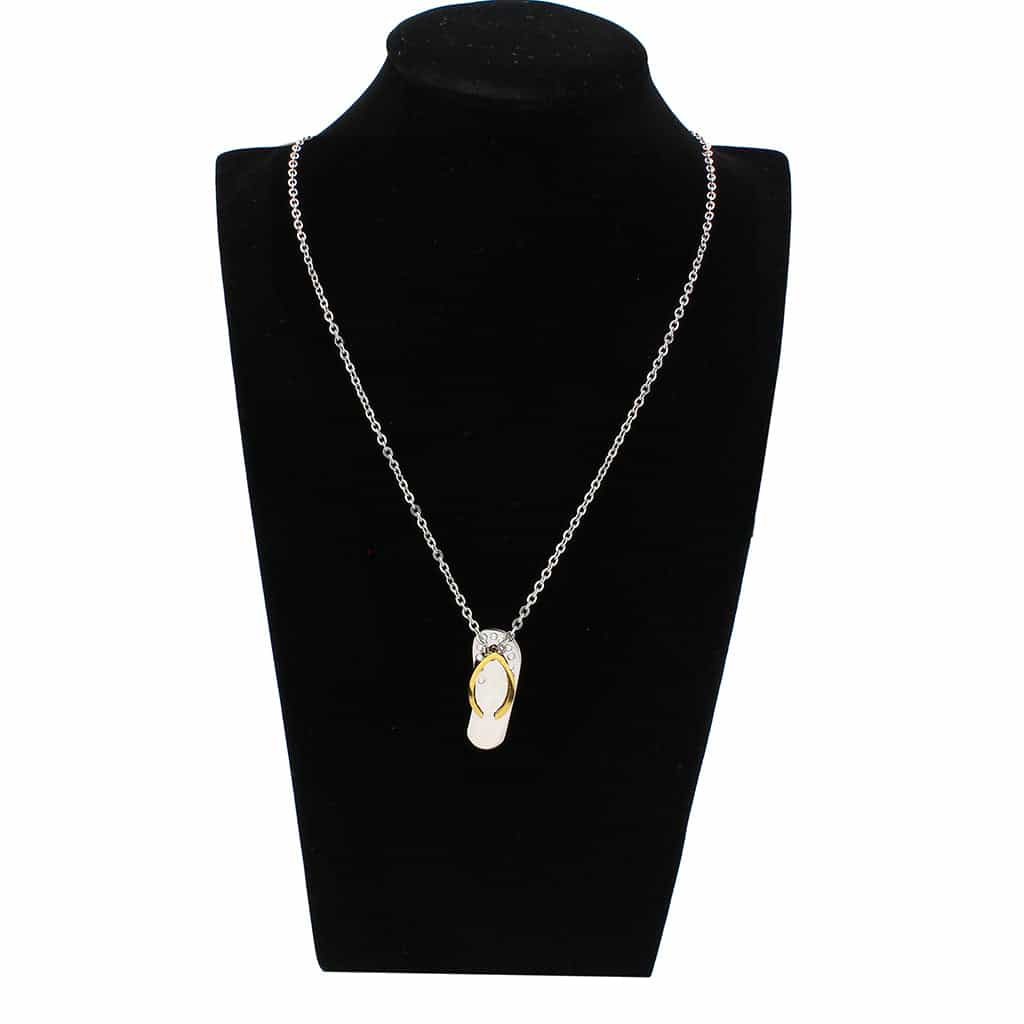 Stainless Steel Gold IP Flip Flop CZ Novelty Pendant Pendant view 2
