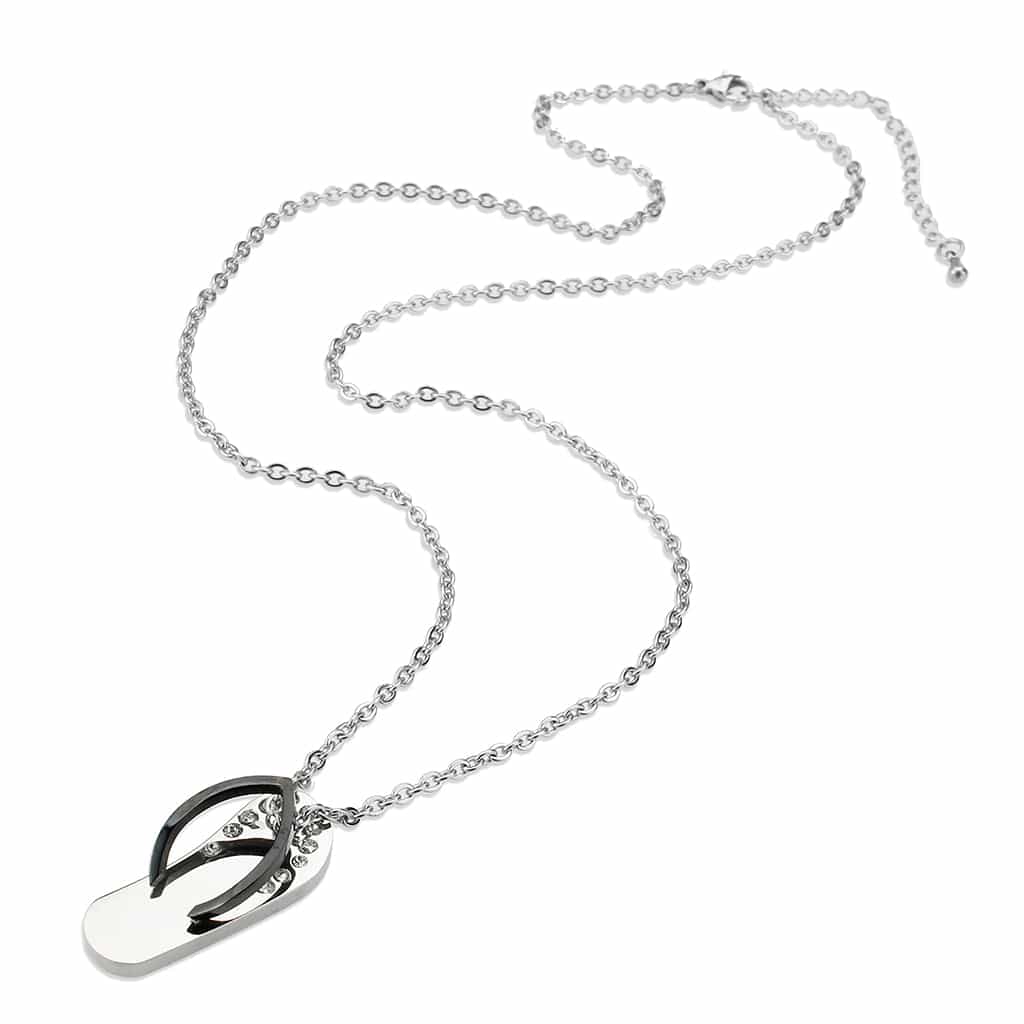 Stainless Steel Silver Flip Flop CZ Novelty Pendant Chain Pendant view 3