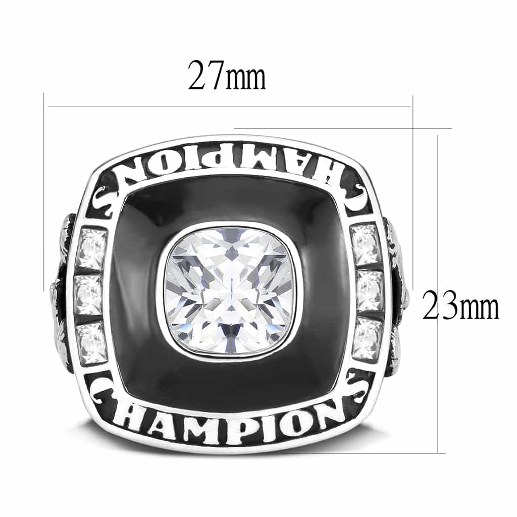 Stainless Steel Silver CZ Cushion Champions Class Mens Ring view 6