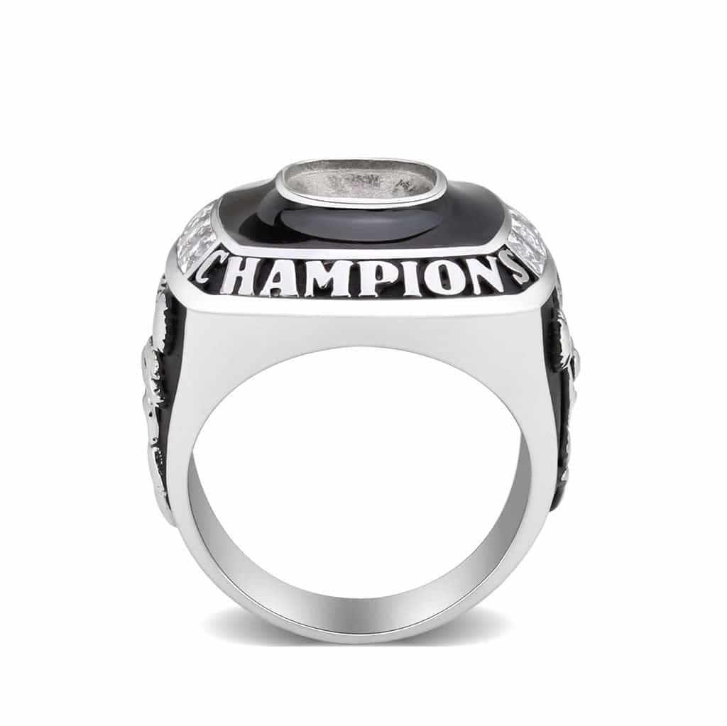 Stainless Steel Silver CZ Cushion Champions Class Mens Ring view 7